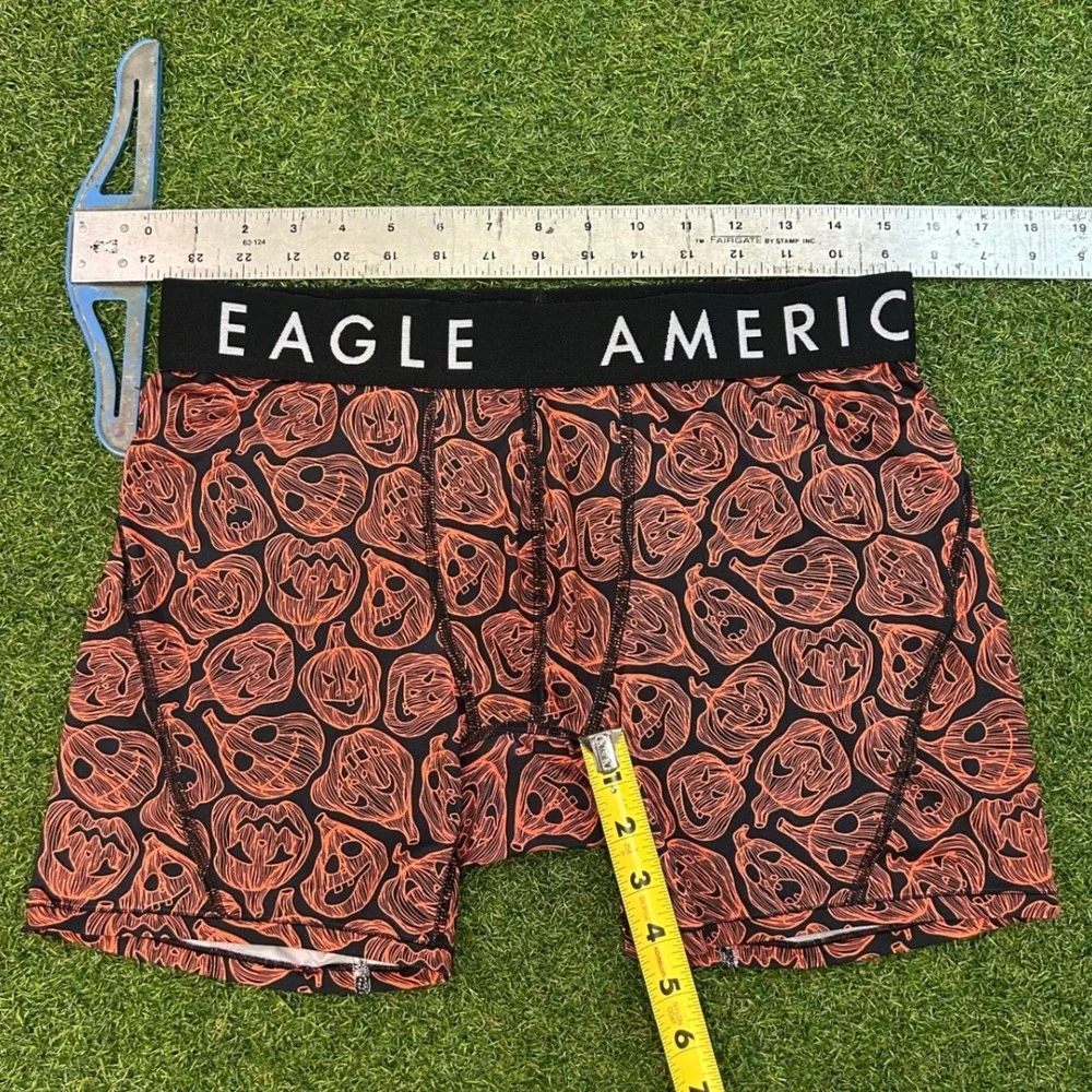 American Eagle Flex Boxer Briefs Mens Medium Orange Halloween Pumpkin Print 6in